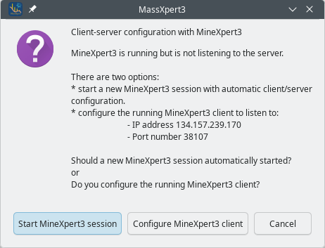 Dynamic communications configuration between MassXpert and MineXpert