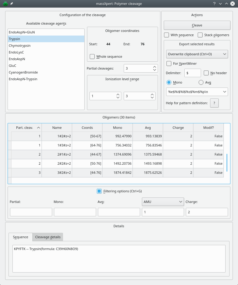 Oligomer data filtering