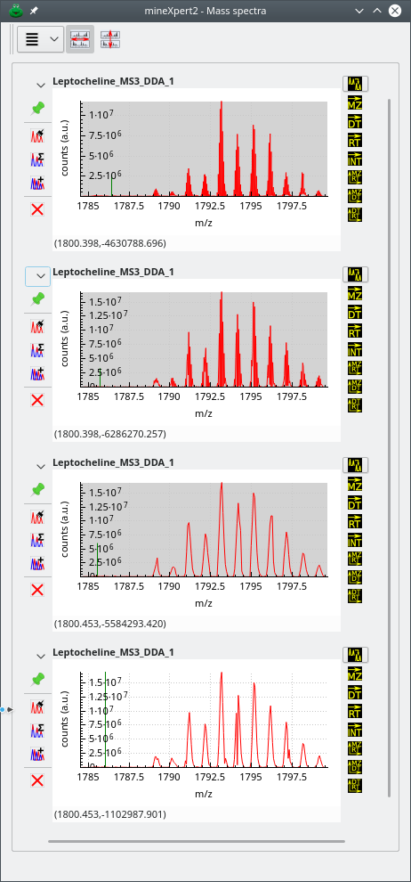 Effects of binning settings on the combination mass spectrum (high m/z region)