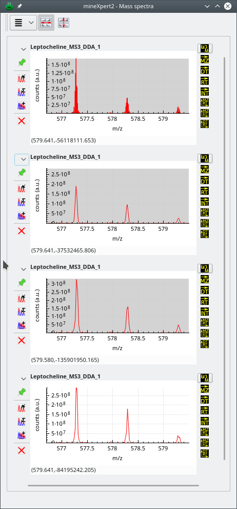 Effects of binning settings on the combination mass spectrum (low m/z region)